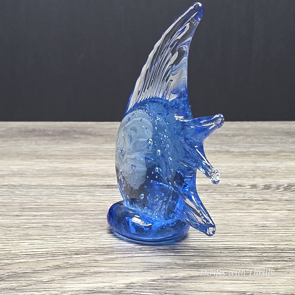 Vintage Blue Angel Fish Figurine 3.75" Hand Blown Glass Art Controlled Bubble - Picture 10 of 11